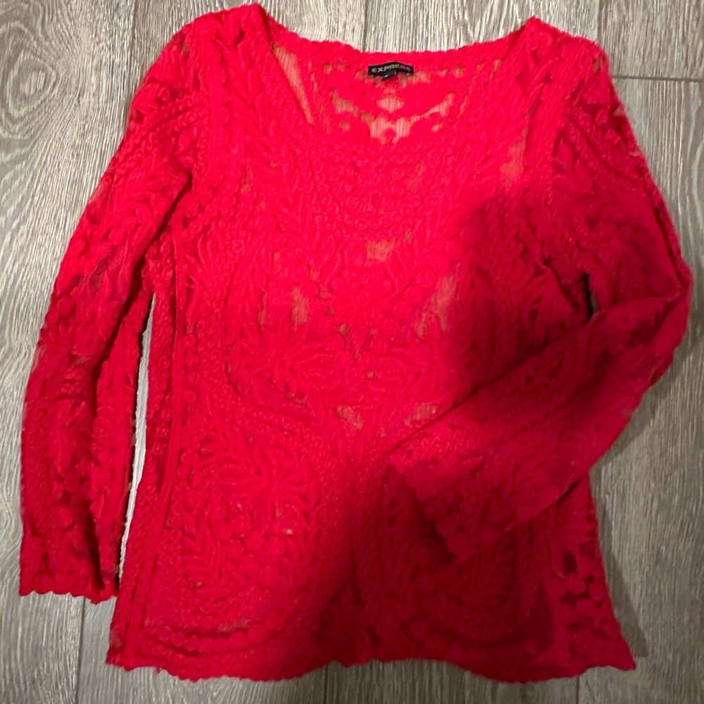 Express Red Lace Top